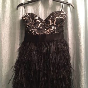 Black strapless feather dress